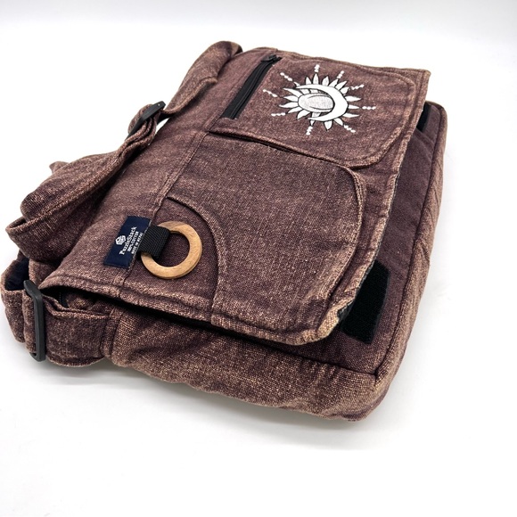 Koshi Brown Laptop Messenger Bag with Celestial Embroidery - Picture 5 of 10